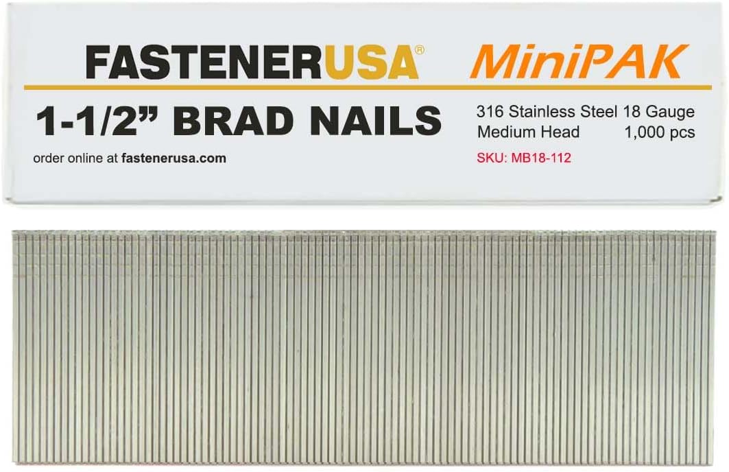 BRAD NAILS, BRAND, CATEGORY, FASTENERUSA, 1-1/2" BRAD NAILS 18GA 316SS 1,000ct | MB18-112