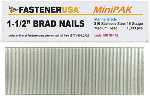 BRAD NAILS, BRAND, CATEGORY, FASTENERUSA, 1-1/2" BRAD NAILS 18GA 316SS 1,000ct | MB18-112