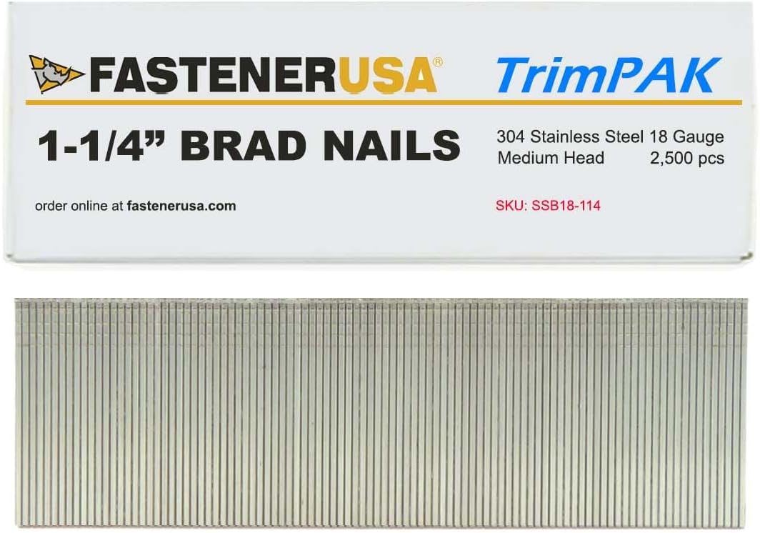 BRAD NAILS, BRAND, CATEGORY, FASTENERUSA, 1-1/4" BRAD NAILS 18GA 304SS 2,500ct | SSB18-114