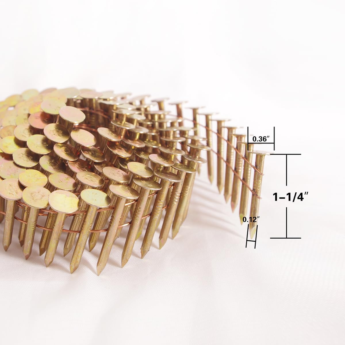 BRAND, CATEGORY, HIGOOD, ROOFING NAILS, 1-1/4" RING GALV COIL ROOFING NAILS 7200pcs/PK, 15 Degree Round Head Smooth Shank Electro Galvanized Roofing Nails for Coil Roofing Nailer Gun.