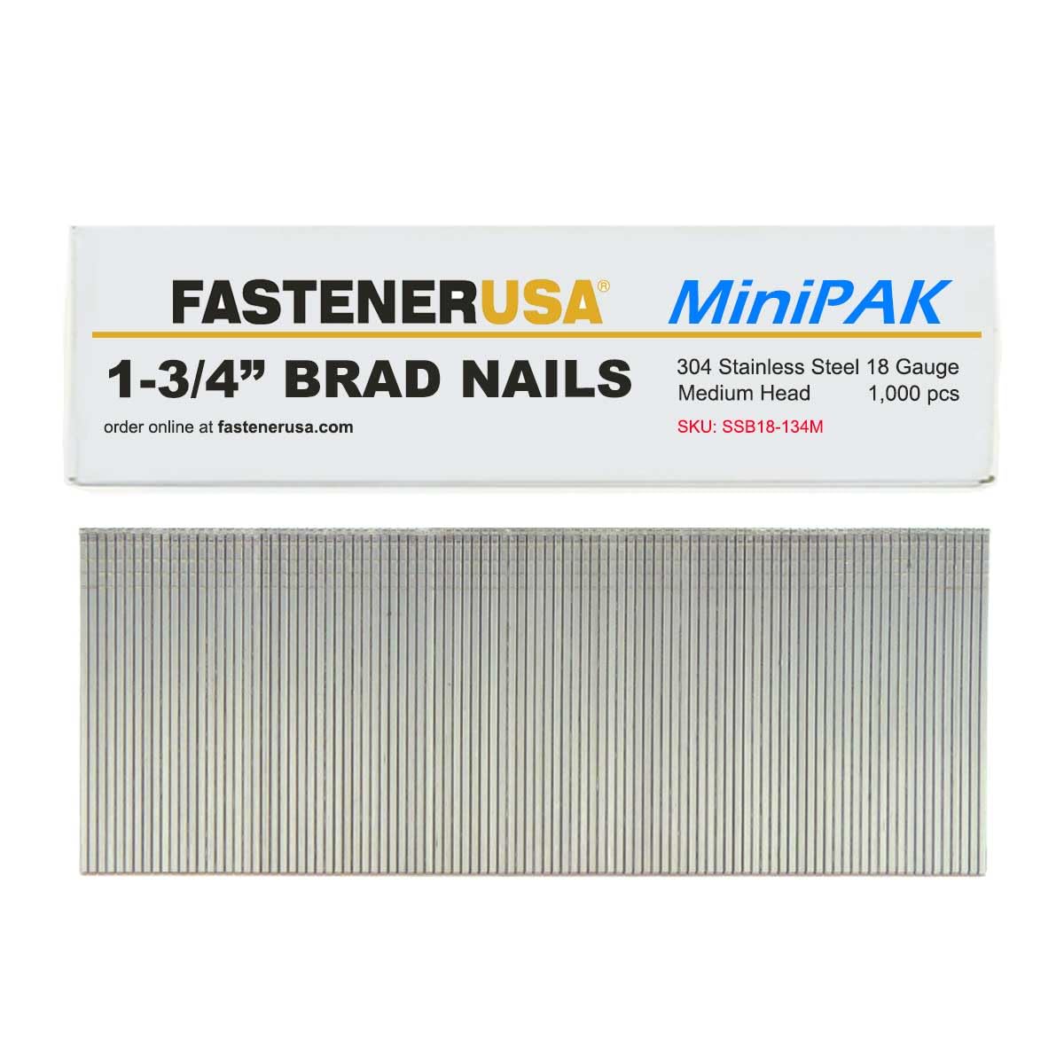 BRAD NAILS, BRAND, CATEGORY, FASTENERUSA, 1-3/4" BRAD NAILS 18GA 304SS 1,000ct | SSB18-134M