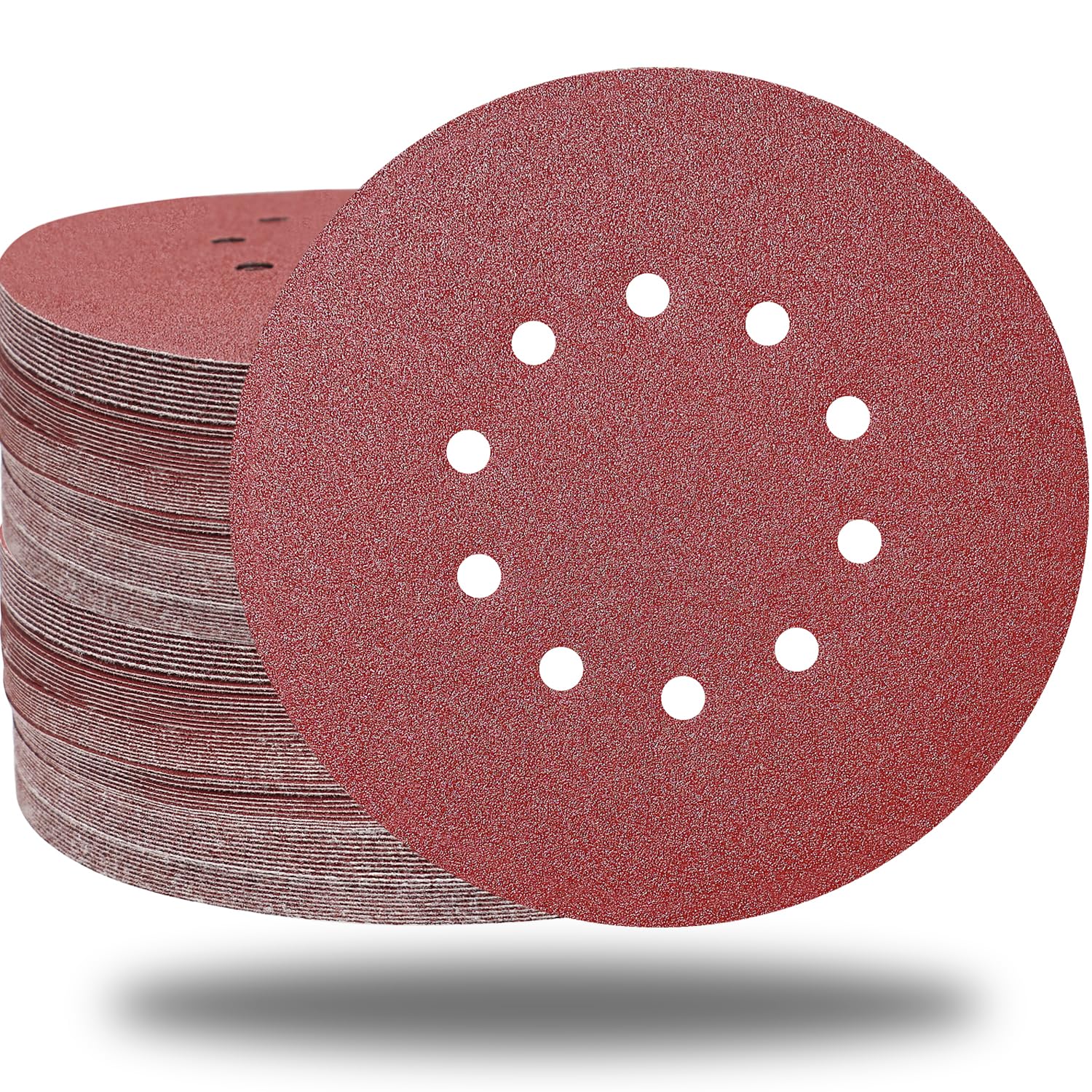 BRAND, CATEGORY, HOOK & LOOP DISCS, SACKORANGE, 100 PCS 9 Inch 10 Hole Hook and Loop Sanding Discs Set - 60 80 120 150 240 Grits Aluminum Oxide Sander Paper for ‎9" Drywall Sander Wood Furniture Finishing