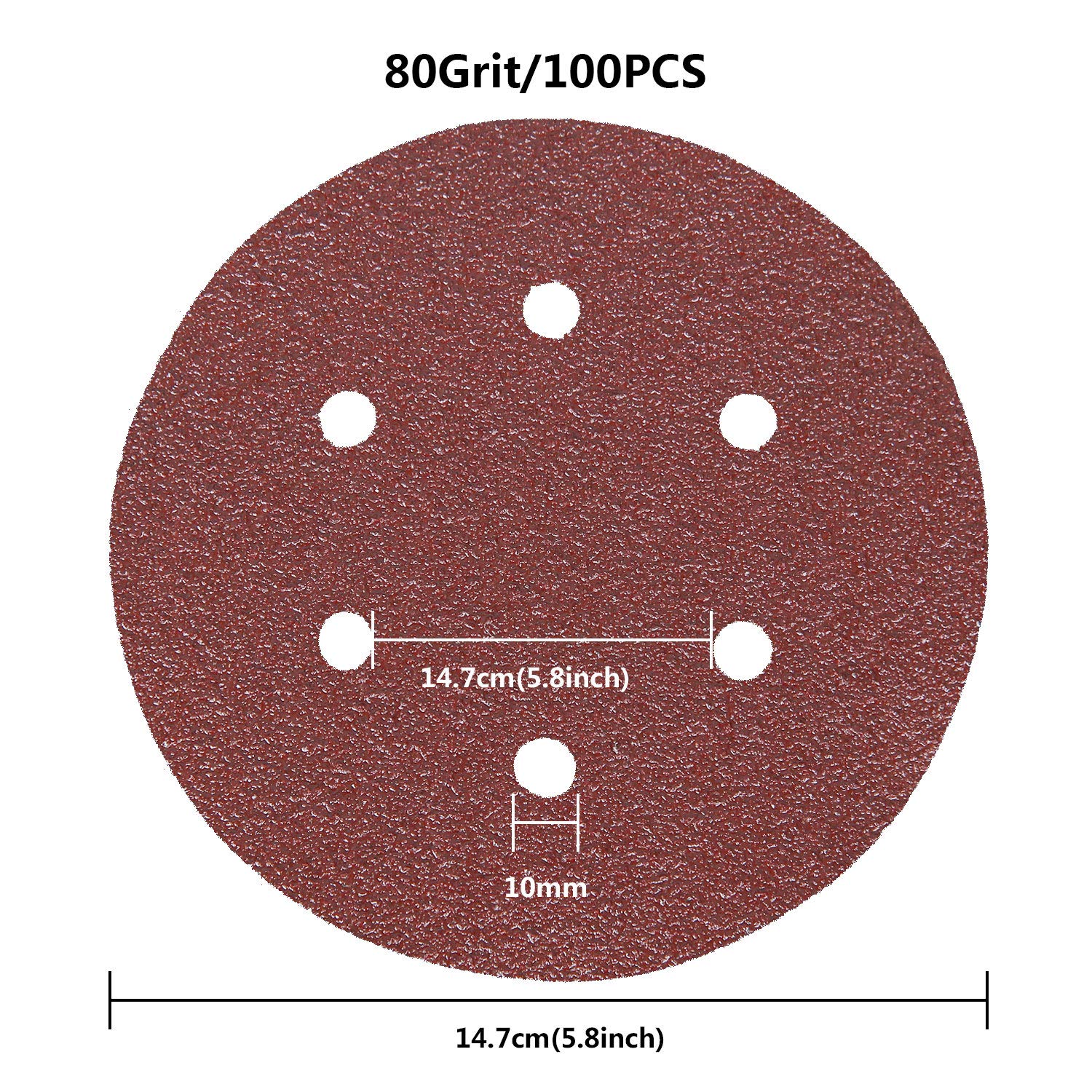 BRAND, CATEGORY, HOOK & LOOP DISCS, MIVIDE, 100 Pack 6 Inch 80 Grits Hook and Loop Sanding Disc 6 Holes Sand Paper for Random Orbital Sander Pads, Orbit Sander Sandpaper,Hook and Loop Round Sand Paper