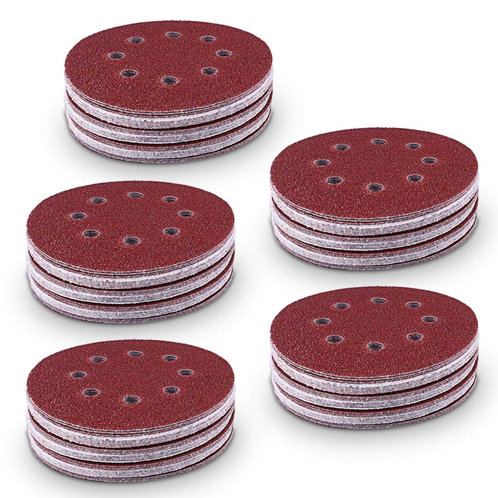 BRAND, CATEGORY, RISHNEG, SANDING SHEETS, 100 Pcs Sanding Discs 5 inch 8 Holes, Hook and Loop Sanding Discs Adhesive Sanding Discs, 800/1000/ 1200/1500/ 2000 Grits Round Sandpaper for Random Orbital Sander