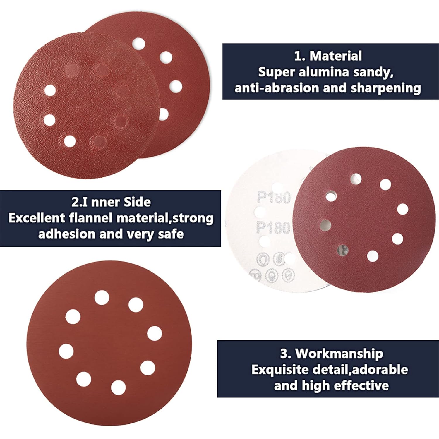 BRAND, CATEGORY, HOOK & LOOP DISCS, IWINNA, 100-Piece Sanding Discs Set,Orbital Sander Sandpaper, 5 Inch 8 Holes Hook and Loop Orbital Sander Pads, Include 40/60/80/120/150/240/320 Grit