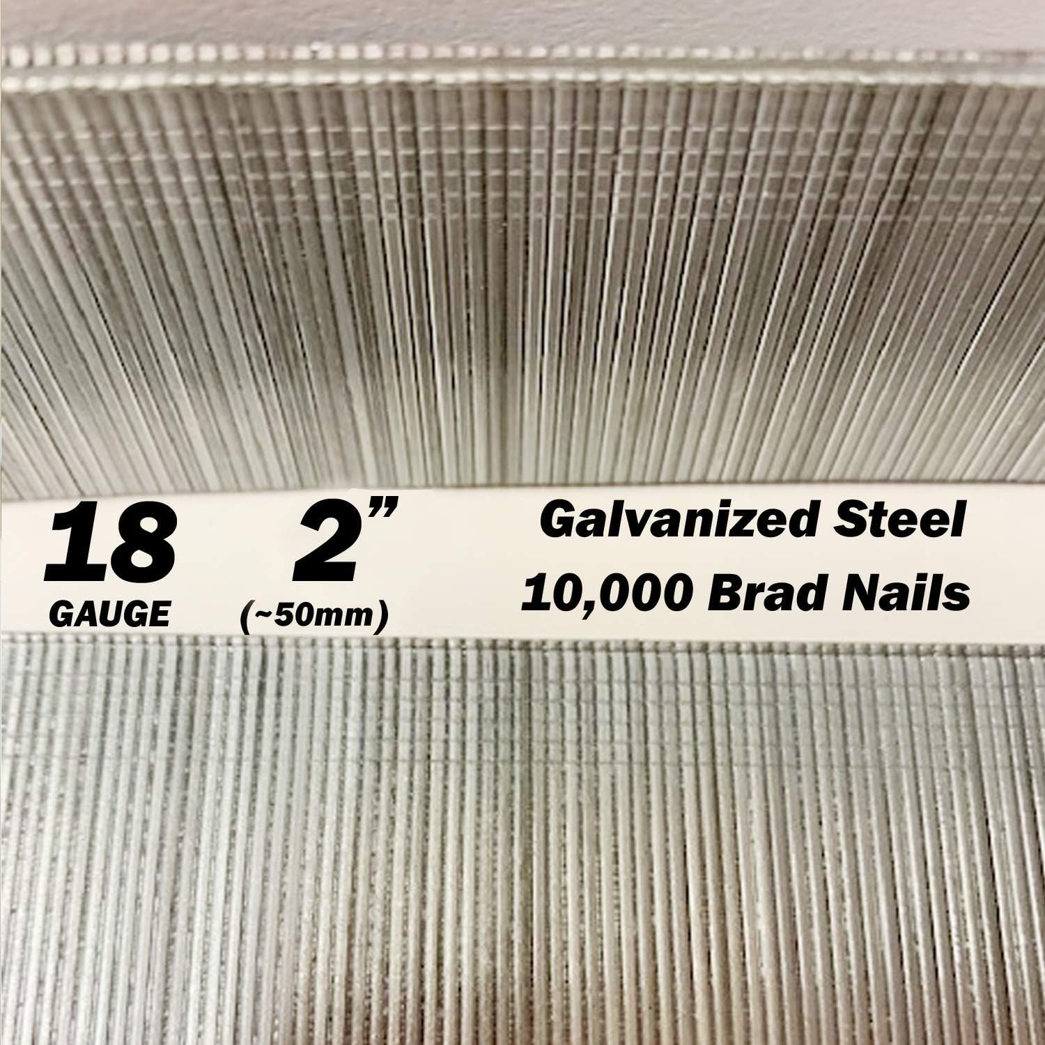 BRAD NAILS, BRAND, CATEGORY, JEWEL CITY TOOLS, 10,000 Galvanized Steel 18 Gauge 18Ga 2" 50mm Brad Nails F50 18G 2" Inch Long Brads 2 inch Collated Brad Nails