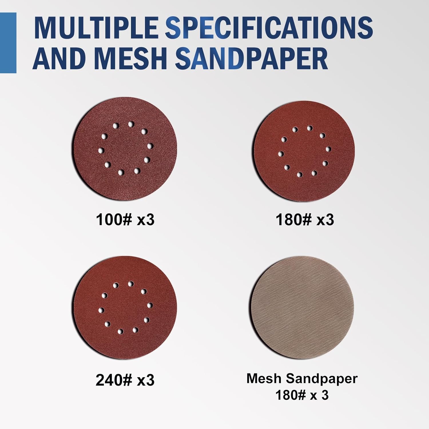 BRAND, CATEGORY, HOOK & LOOP DISCS, MYTOL, 12 PCS 9-Inch 10 Hole Hook and Loop Sandpaper, 3 PCS 180 Grits Dust-Free Mesh Abrasive Sanding Discs and 3 PCS Each of 100 180 240 Grits Sand paper for Drywall Sander