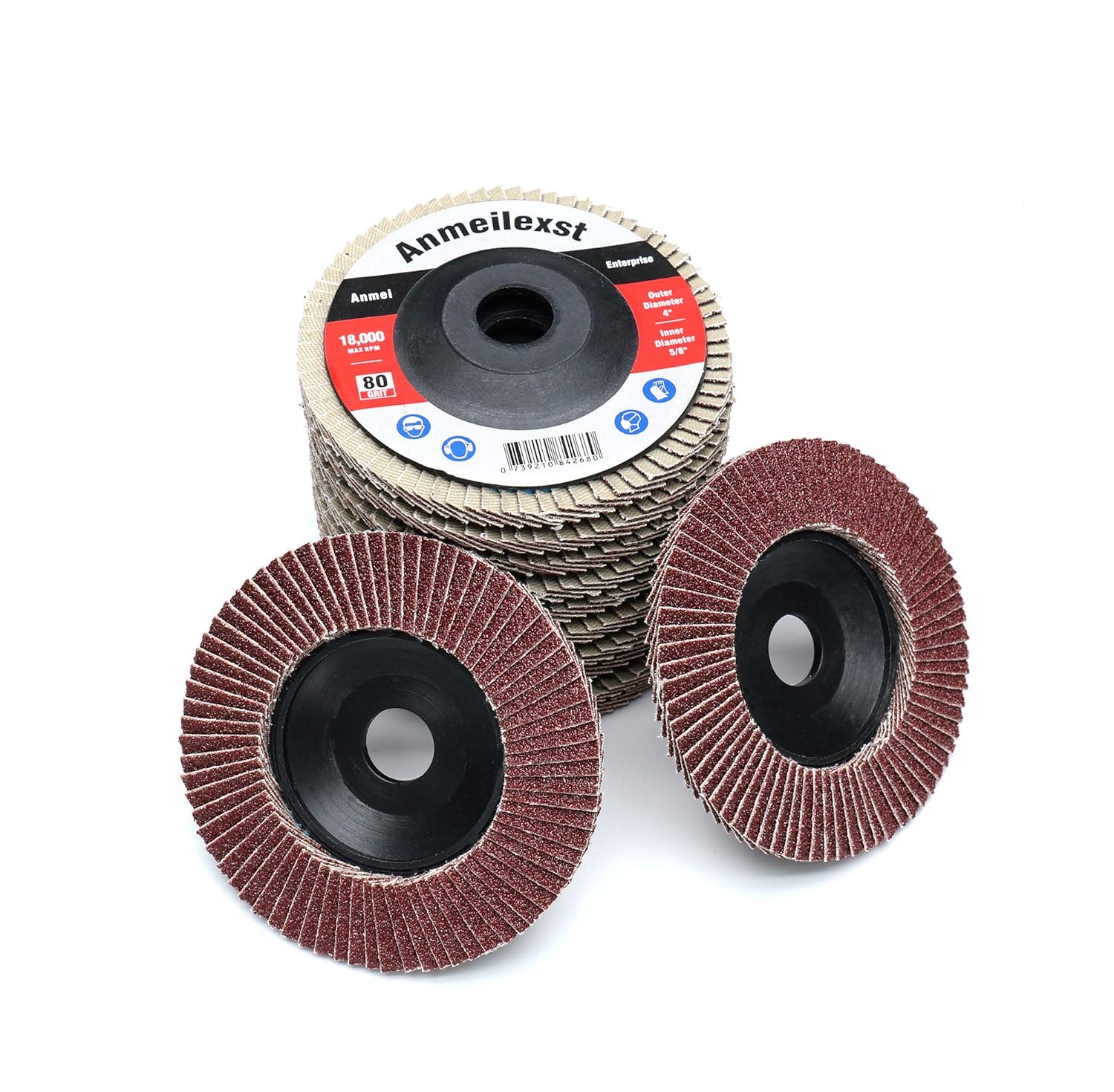 ANMEILEXST, BRAND, CATEGORY, FLAP DISCS, 12 Packs 80 grit High Density Aluminum Oxide Flap Disc Abrasive Grinding Whee, 4" Sandpaper Wheel, for Polishing Metal, Stainless Steel and Wood