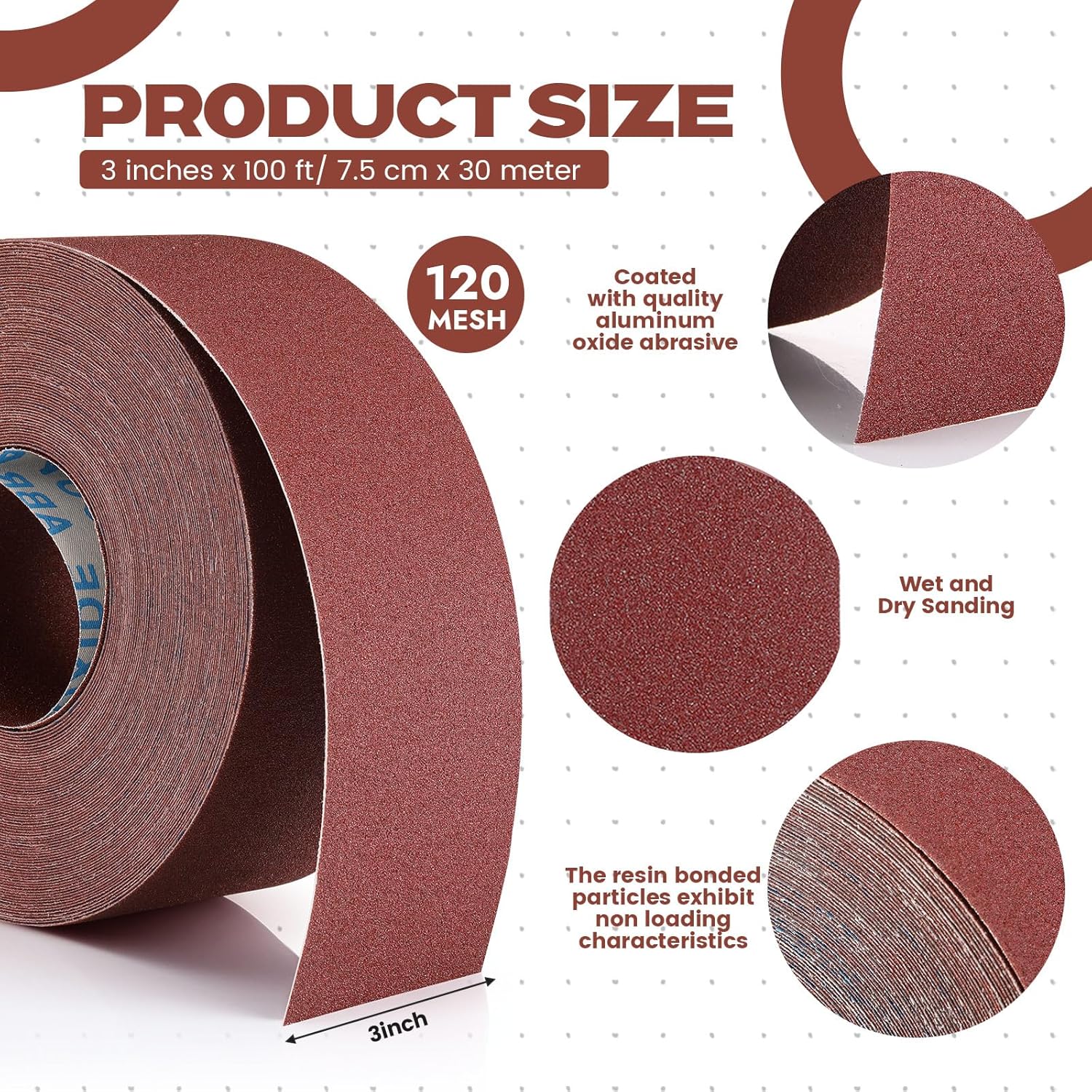 BRAND, CATEGORY, HEIGBLE, SANDING SHEETS, 120 Grit Abrasive Sandpaper Roll 3''x100 ft Long Roll of Emery Cloth Sand Paper Roll Sanding Belt Aluminum Oxide for Drum Sander Sandpaper Continuous Roll Wood Furniture Wet and Dry Sanding