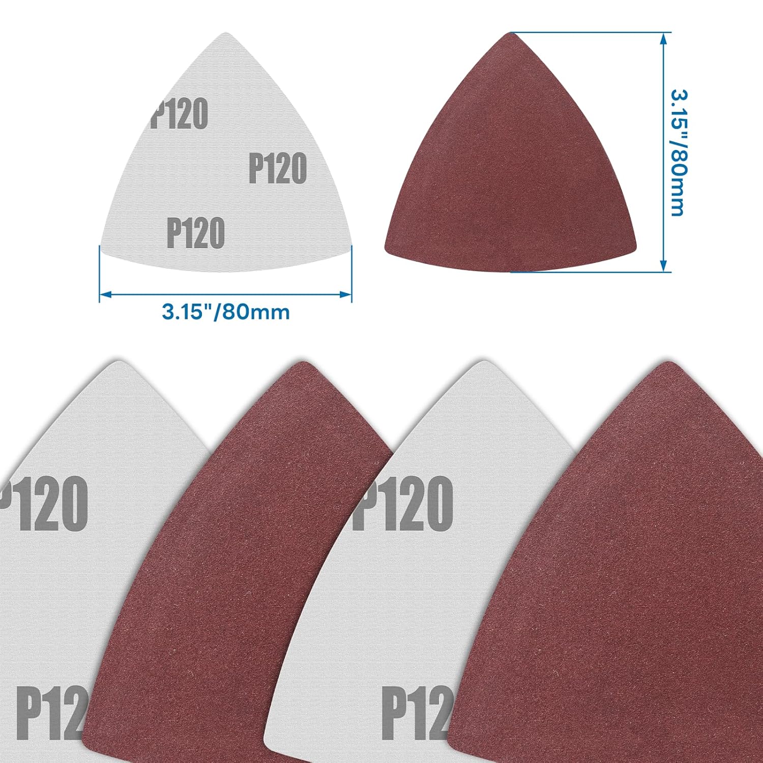 BRAND, CATEGORY, DETAIL SANDER PAPER, LOUZAGO, 120 Pcs 1200 Grit Triangle Sanding Pads, Aluminum Oxide Multitool Sanding Pads Triangular Sandpaper, 80mm Detail Sander Sandpaper Oscillating Tool Sandpaper for 3-1/8" Oscillating Multi Tool