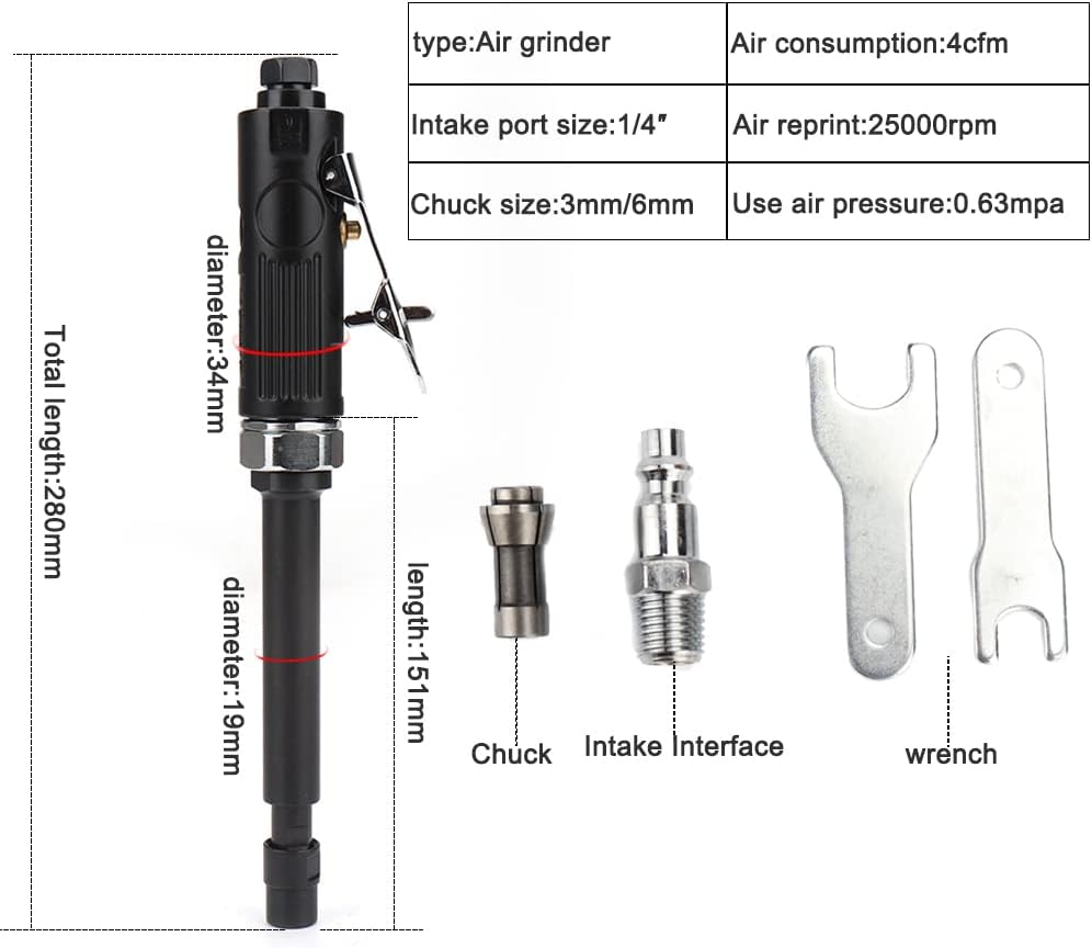 BRAND, CATEGORY, DIE GRINDERS, SI FANG, 1/4'' 1/8'' Extended Air Die Grinder Pneumatic Powerd Grinding Tool High Speed Engraving Tool