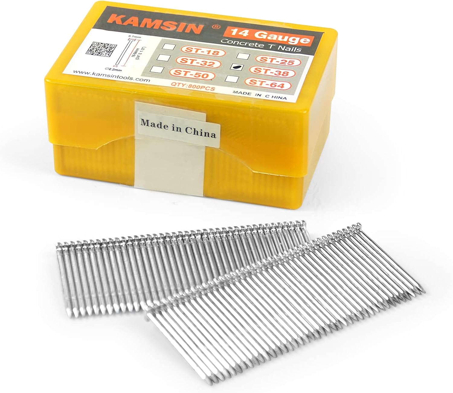 BRAND, CATEGORY, FINISH NAILS, KAMSIN, 14 Gauge Concrete T Nails, 1-1/2-Inch Leg Length Collated Concrete Nails Smooth Shank T Shank Nails for Concrete Nailing, Heavy Duty Works, Concrete T Nailer, 800 PCS/Box (2 Boxes)