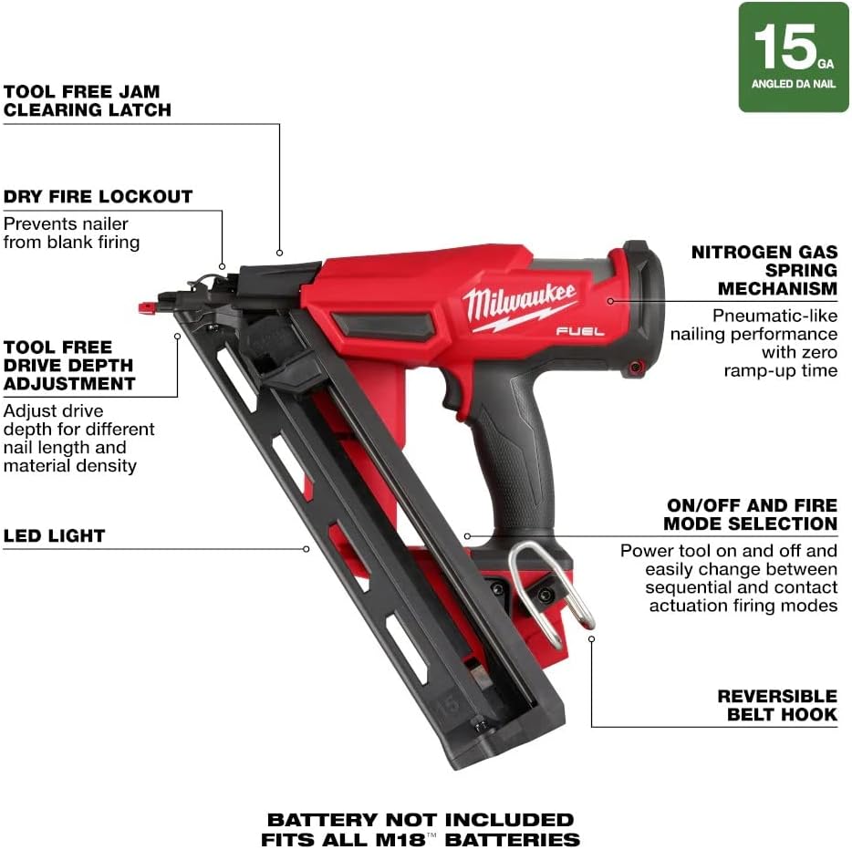 BRAND, CATEGORY, FINISH NAILERS, MILWAUKEE, 15 GAUGE FINISH NAILER 2839-20