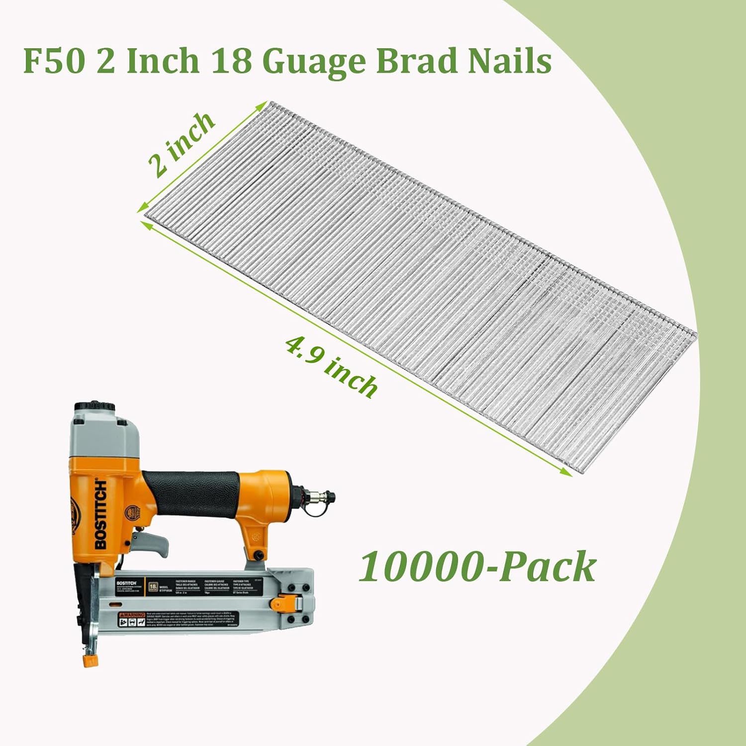 APOCHON, BRAD NAILS, BRAND, CATEGORY, 15000Pack 2 Inch 18 Gauge Brad Nails, Galvanized Brad Nails Heavy Duty for Nail Gun, F50 18 Gauge Straight Pin Nailers, Pneumatic Staple Guns1