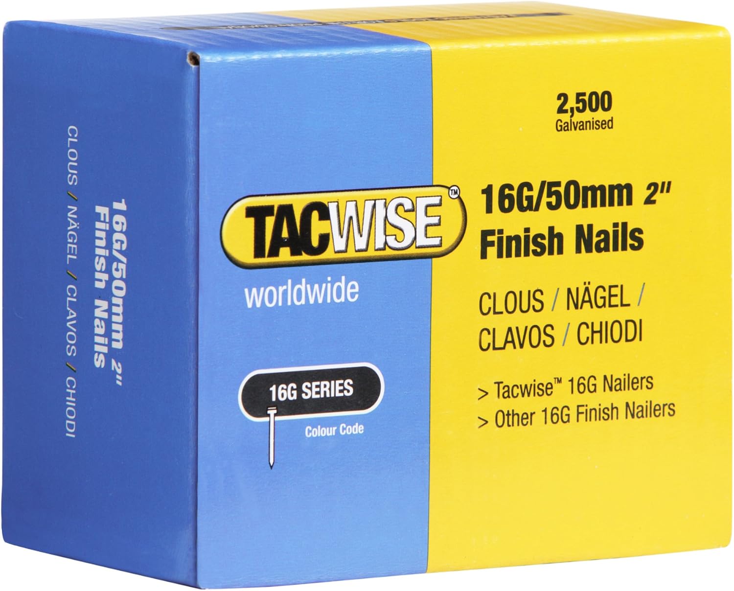 BRAND, CATEGORY, FINISH NAILS, TACWISE, 16G 20mm Straight Brad Nails Finish Nails for Nail Gun (2500 box)