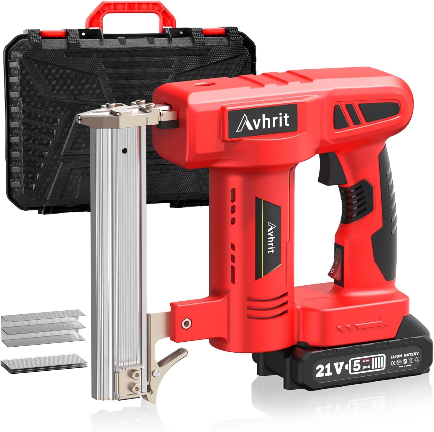 AVHRIT, BRAD NAILERS, BRAND, CATEGORY, 18 Gauge Cordless Brad Nail Gun, Battery Brad Nailer with Portable Box, Lightweight, 500 Nails & 500 Staples, Safety Features - Ergonomic Design Stapler for DIY, Woodworking