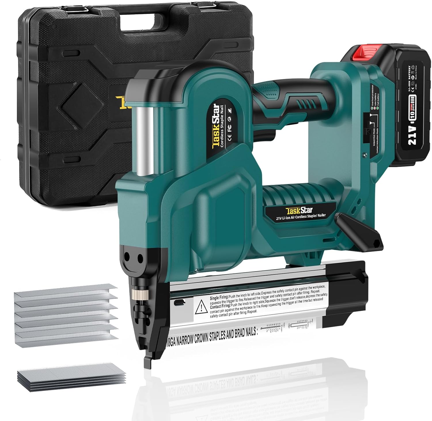 BRAD NAILERS, BRAND, CATEGORY, TASKSTAR, 18GA Nail Gun Battery Powered,TaskStar 21V Cordless Nail Gun,2-in-1 Nail Gun with 4.0A Battery and Charger Included,Adjustable Depth,Single or Contact Firing for Upholstery & Woodworking