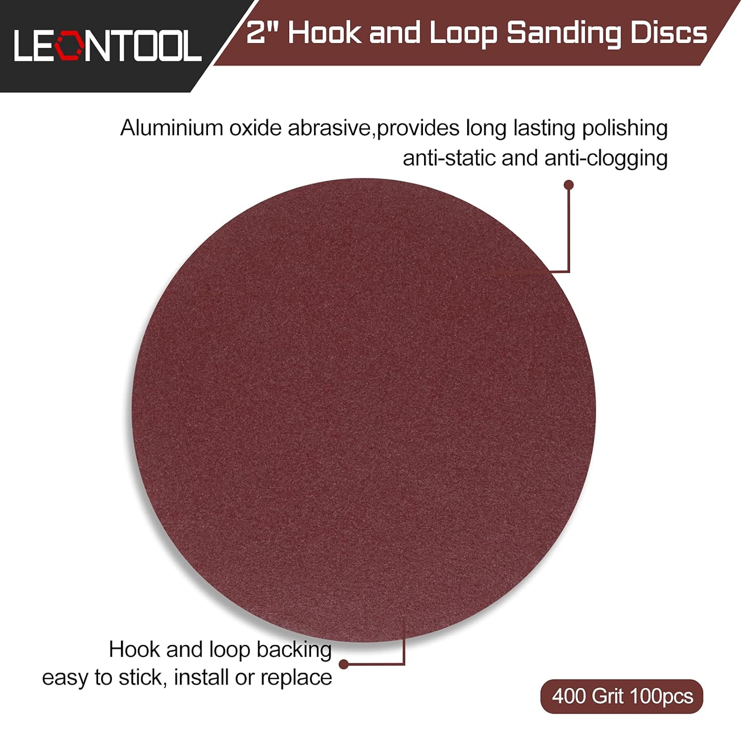 BRAND, CATEGORY, HOOK & LOOP DISCS, LEONTOOL, 2 Inch Hook and Loop Sanding Discs 240 Grit 100Pcs Sandpaper Discs for Random Orbital Sander Pads Grinding Polishing Metal Wood Rubber Leather Plastic Stone Glass