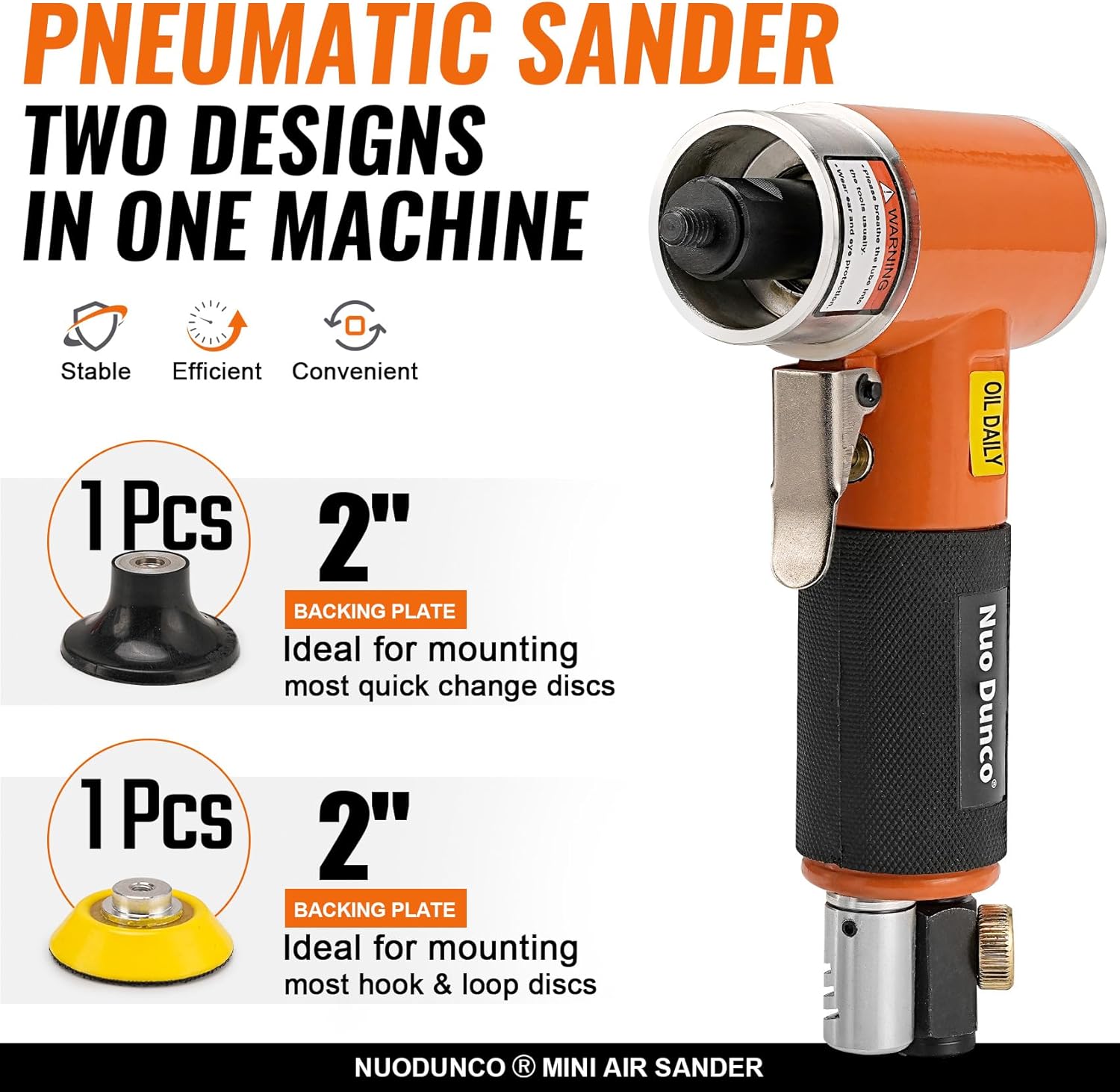 BRAND, CATEGORY, NUODUNCO, RANDOM-ORBIT SANDERS, 2 Inch Mini Orbital Air Sander Kit 2-in-1 Industrial Grade Pneumatic Sander for Auto Body Work with 40 Pcs 2" Quick Change + Hook & Loop Sanding Discs for Metal & Woodworking