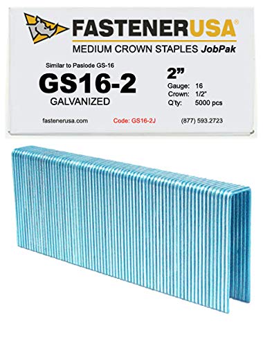 BRAND, CATEGORY, FASTENERUSA, STAPLES, 2" LEG x 1/2" CROWN 16GA GALV GS-16 STAPLES 5,000ct | GS16-2J