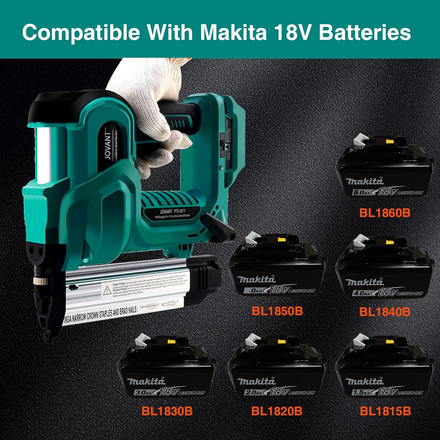 BRAD NAILERS, BRAND, CATEGORY, JOVANT, 2 in 1 Brad Nailer Cordless for Makita 18V Battery, 18 Gauge Brad Nailer, Battery Nail Gun with Staple Remover, 2240pcs Nails/Staples for Upholstery,Carpentry and Woodworking (Tools Only)