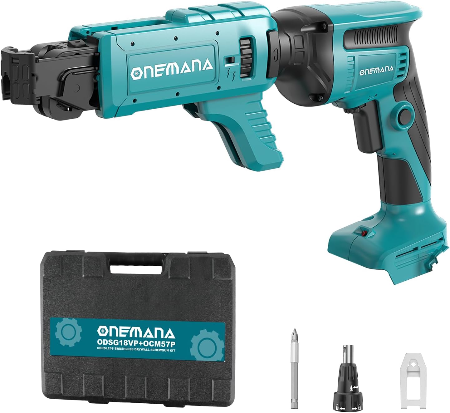 BRAND, CATEGORY, ONEMANA, SCREW GUNS, 2 in 1 Brushless Drywall Screw Gun, Auto Feed Drywall Screwdriver, Cordless 18V Nail Gun Autofeed with Length and Depth Adjustment, Drywall Tools with Attachment, LED light (Battery Includ)