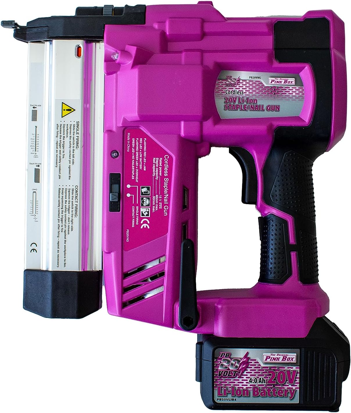 BRAD NAILERS, BRAND, CATEGORY, THE ORIGINAL PINK BOX, 20-Volt Lithium-Ion Cordless 2-in1 Brad Nailer/Stapler with 4Ah Battery, Pink