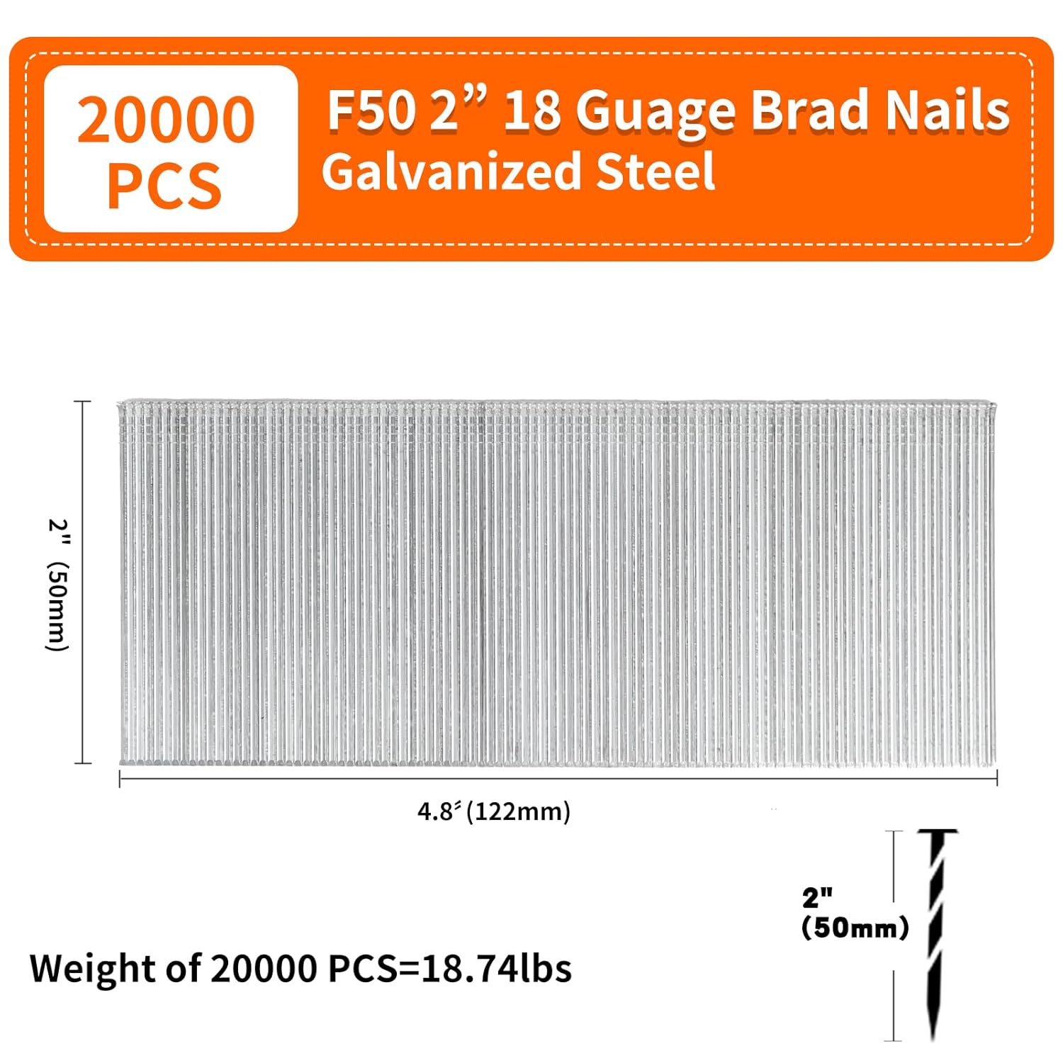 BRAD NAILS, BRAND, CATEGORY, TOUNALKER, 20000 Pcs 18 Gauge Brad Nails 2 Inch, Galvanized Brad Nails Heavy Duty 18GA Nail Gun Nails, Small Finish Nails for Pneumatic, Electric Stapler/Brad Nailer