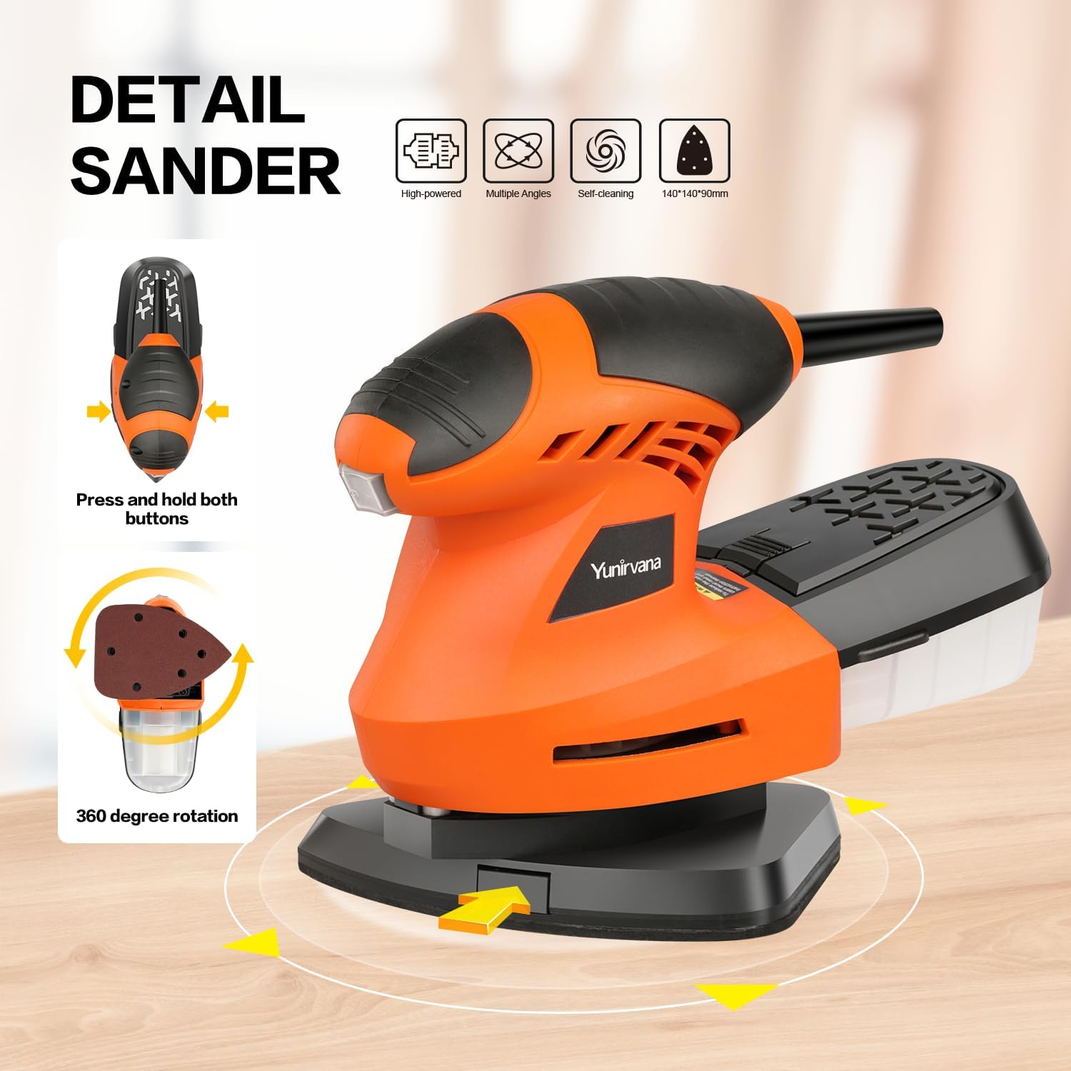 BRAND, CATEGORY, DETAIL SANDERS, YUNIRVANA, 20V Cordless Sander, Detail Sanders, 20Pcs Sandpapers,12000 RPM Sanders with Dust Collection System for Tight Spaces Sanding in Home Decoration, Battery and Charger Included