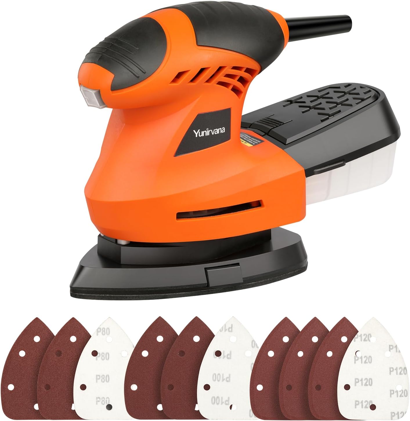 BRAND, CATEGORY, DETAIL SANDERS, YUNIRVANA, 20V Cordless Sander, Detail Sanders, 20Pcs Sandpapers,12000 RPM Sanders with Dust Collection System for Tight Spaces Sanding in Home Decoration, Battery and Charger Included