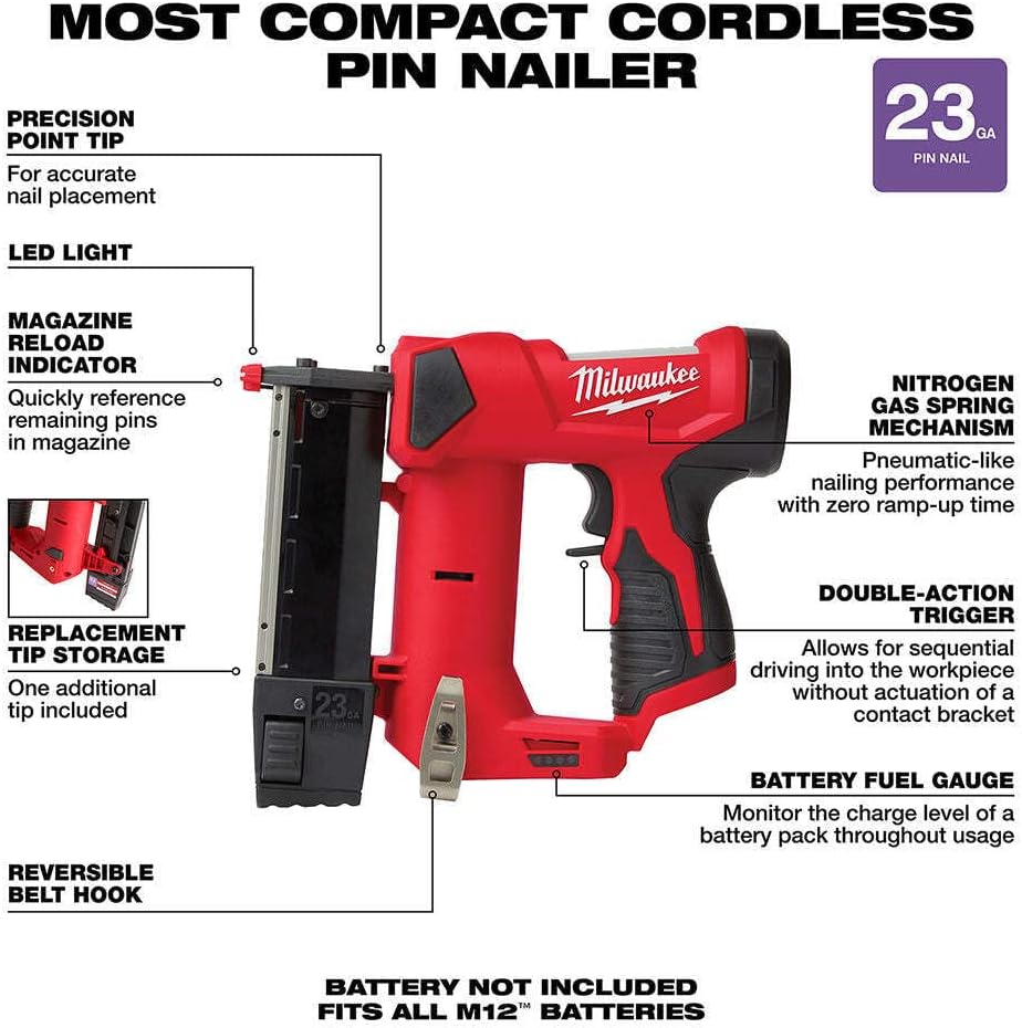 BRAND, CATEGORY, FINISH NAILERS, MILWAUKEES, Milwaukees 𝗠𝗶𝗹𝘄𝗮𝘂𝗸𝗲𝗲 𝘔12 23 Gauge Pin Nailer + free TPT Premium card