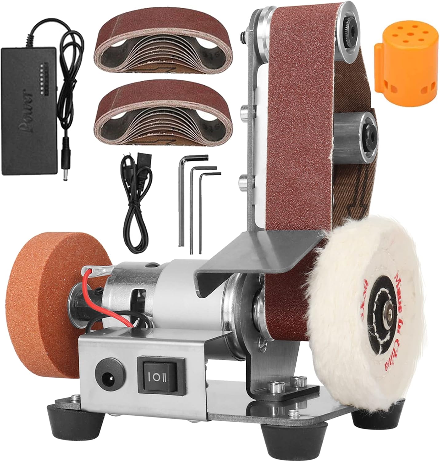 BELT SANDERS, BRAND, CATEGORY, NUODUNCO, 3-In-1 Mini Belt Sander - 15 Degree Knife Sharpener Electric Bench Grinder Sanding Machine, 7 Adjustable Speed Buffer Polisher for Metal Wood DIY Handcraft, Tool & Knife Sharpening (Plus Kit)