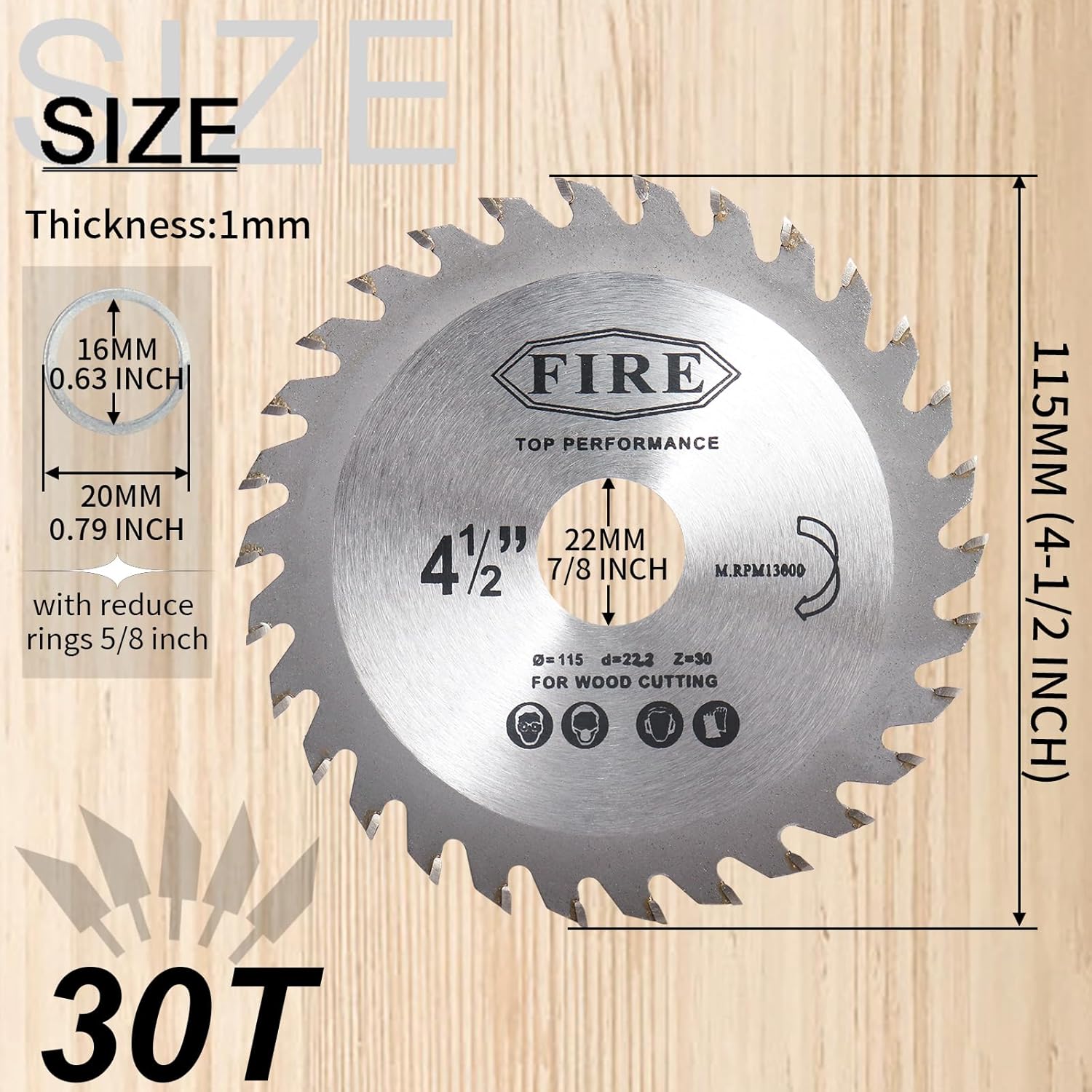 BRAND, CATEGORY, CIRCULAR SAW BLADES, NUODUNCO, 3 Pack 4-1/2 Inch 30T Circular Saw Blade with 7/8 Inch Arbor, Carbide Tipped Teeth High-Speed Woodworking Cutting Saw Blade for Angle Grinder