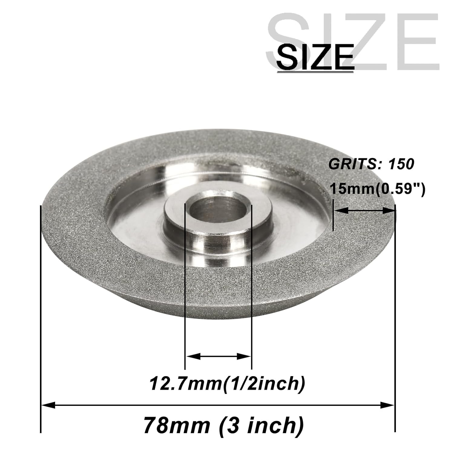 BRAND, CATEGORY, CUT-OFF WHEELS, SI FANG, 3 inch Electroplated Diamond Grinding Wheel Cup Shaped, 1/2in Bore 150 Grit 45 Degree, Bowl Grinding Wheel Cutter Grinder Sharpening Tool for Hard Alloy Tungsten Steel Glass Ceramics 1PC 78x12.7x15mm