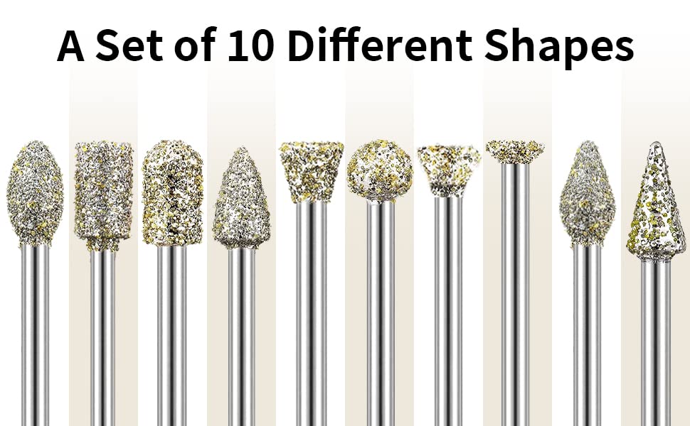 BRAND, CATEGORY, CUTTING BURRS, SI FANG, 30Pcs Diamond Grinding Burr Drill Bit Stone Carving Rotary Tool Accessories Polishing Mix Set with 1/8 inch Shank, Diamond Coated Burr Bits Universal for Stone Glass Ceramics Engraving DIY Grinding