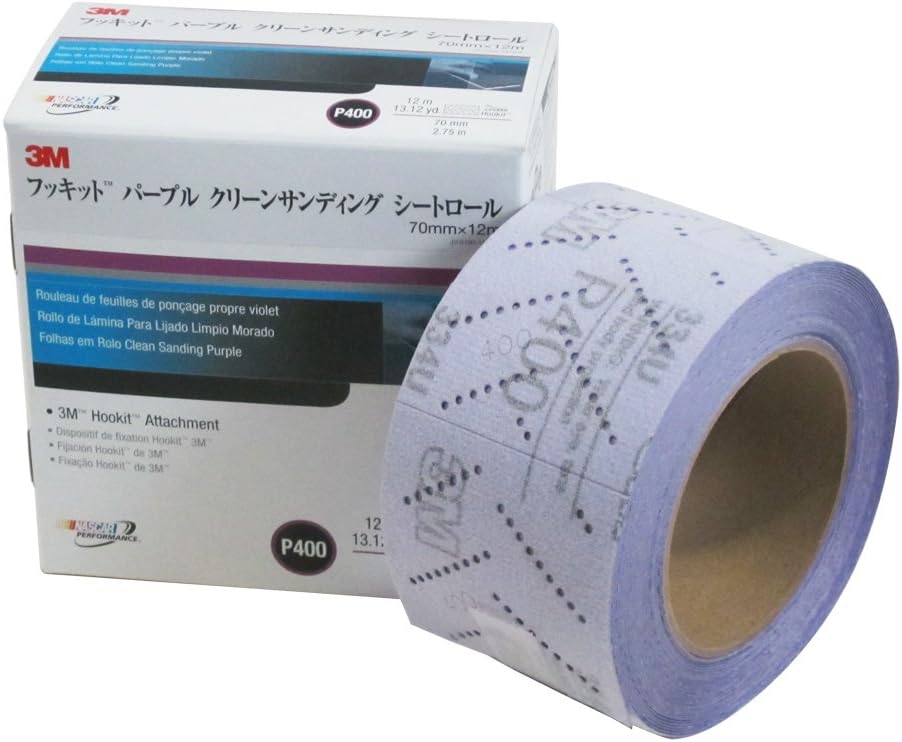 3M, BRAND, CATEGORY, SANDING SHEETS, 3M 30703 Hookit 334U Purple 70 mm x 12 m P400 Grit Clean Sanding Sheet Roll