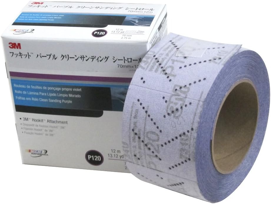 3M, BRAND, CATEGORY, SANDING SHEETS, 3M 30711 Hookit 734U Purple 70 mm x 12 m P120 Grit Clean Sanding Sheet Roll