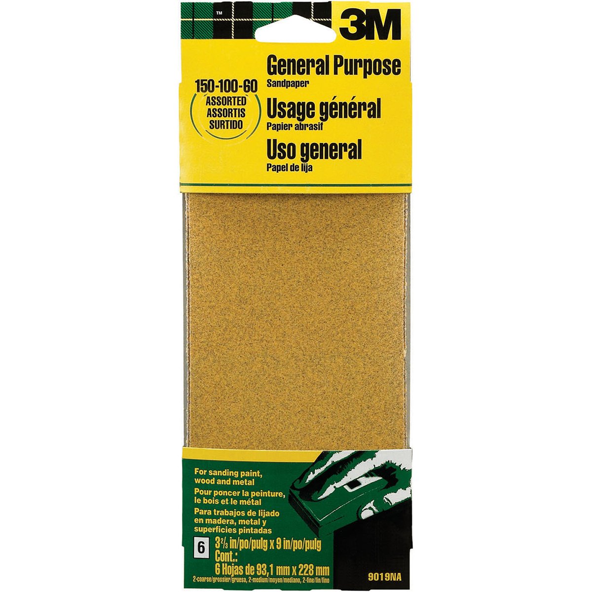 3M, 3M, BRAND, CATEGORY, SANDING SHEETS, 3M 9019NA 9" Assorted Paint, Wood, Metal Sandpaper Third Sheets