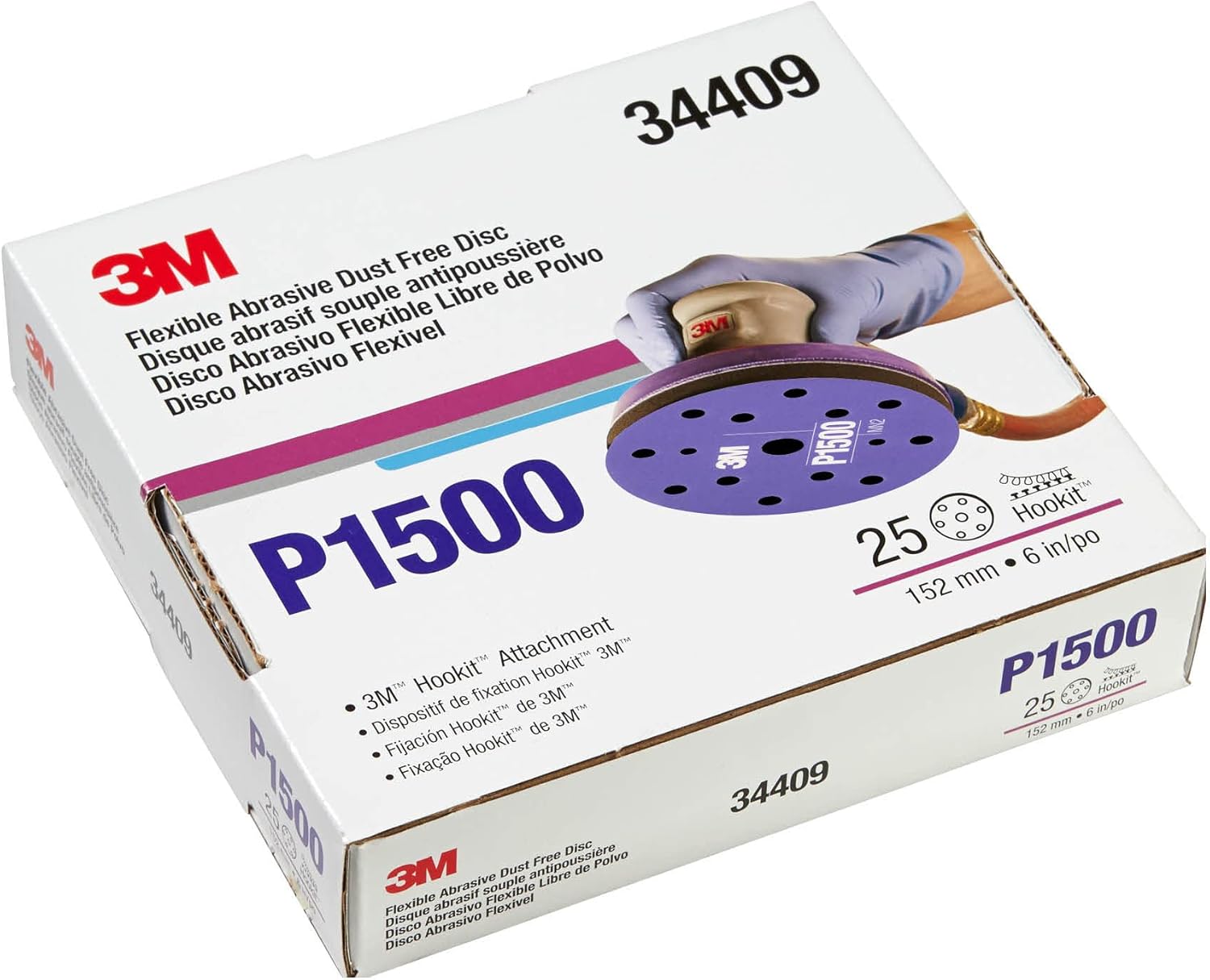 3M, 3M, BRAND, CATEGORY, HOOK & LOOP DISCS, 3M Hookit Flexible Abrasive Disc 34403, 6 in, 400+ Grade, 25 Pack, Primer Sanding, E-coat Sanding