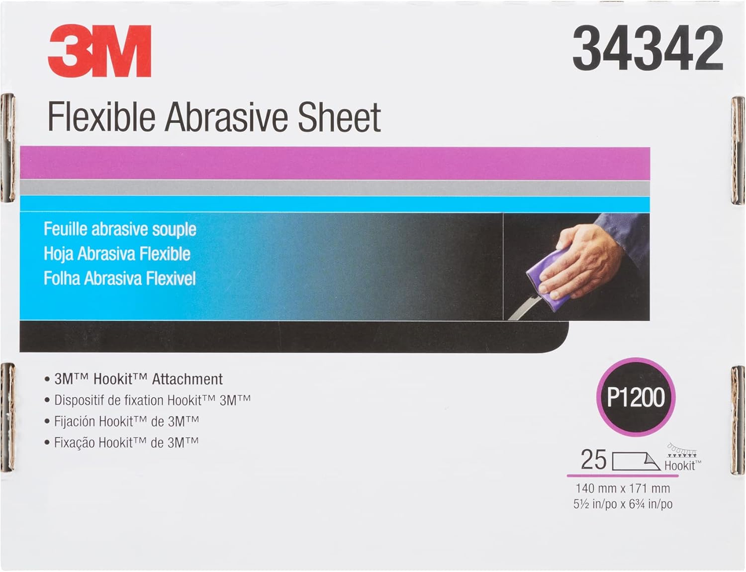 3M, 3M, BRAND, CATEGORY, SANDING SHEETS, 3M Hookit Flexible Abrasive Hand Sheet 34342, P1200, Long Lasting, Clear Coat Sanding, Paint Finishing, Defect Removal, 5.5 in x 6.8 in, 25 Sheets/Carton