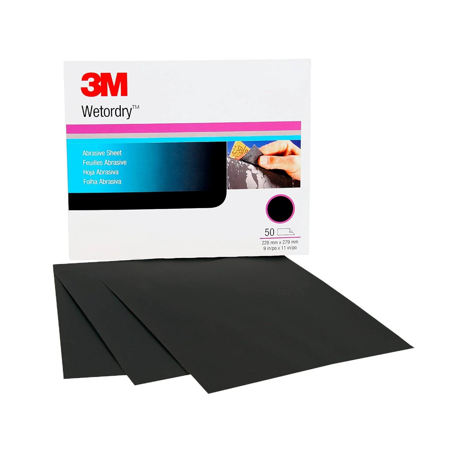 3M, BRAND, CATEGORY, SANDING SHEETS, 3M Wetordry Abrasive Sheet 213Q, 02038, 400+ Grit, 9 in x 11 in, Pack of 50 Sandpaper Sheets for Auto Sanding, Metal Sanding, Finishing, Paint Prep