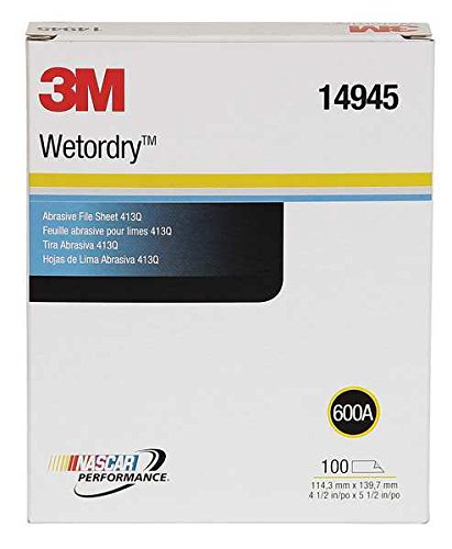 BRAND, CATEGORY, SANDING SHEETS, WETORDRY, 3M(TM) Wetordry(TM) Abrasive File Sheet 413Q, 14945, 4 1/2 x 5 1/2 in, 600A, 100 sheets per box