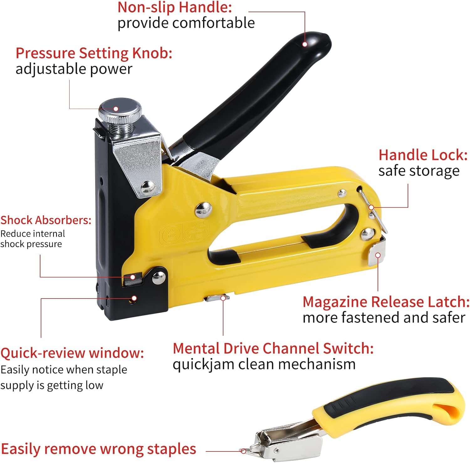 AIBOVI, BRAND, CATEGORY, STAPLERS & TACKERS, 4 in1 Staple Gun Heavy Duty,Upholstery Manual Brad Nailer Power Adjustment Stapler Gun for Wood,Crafts,Carpentry,Decoration DIY (Stapler Gun+2000pcs)