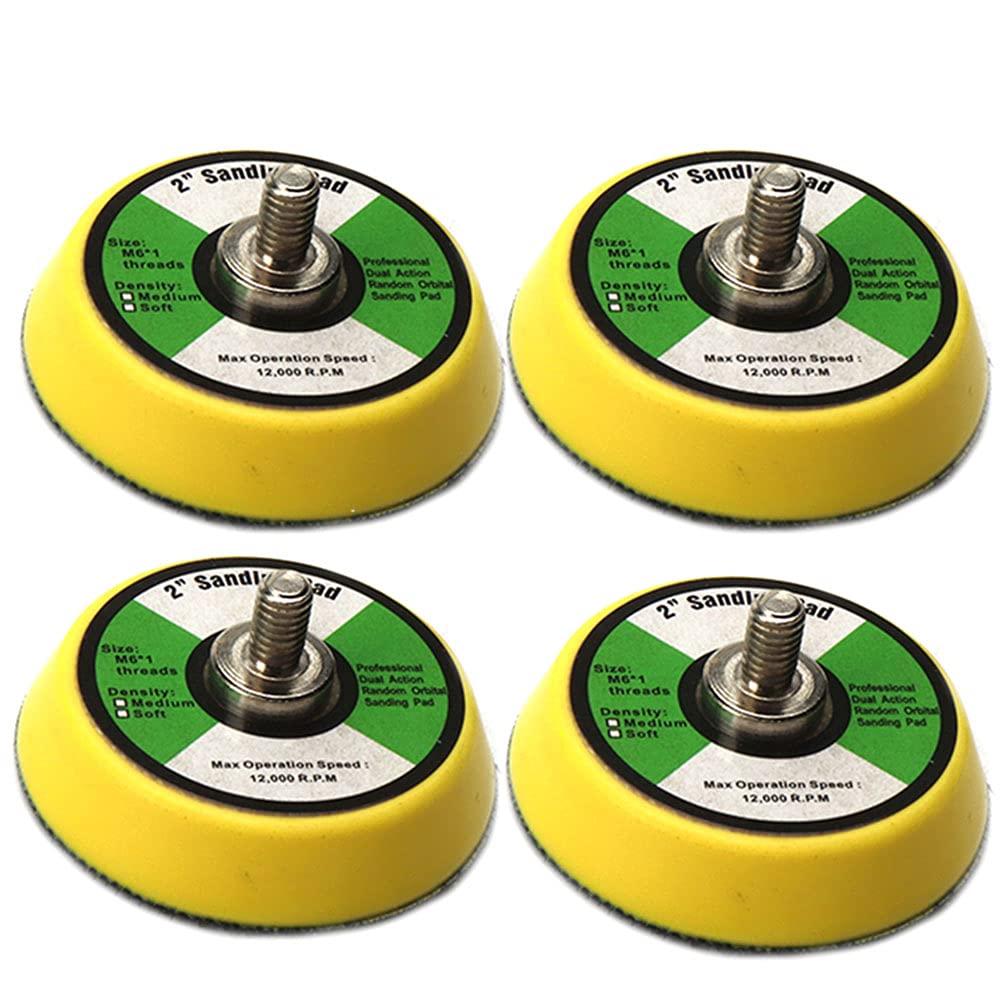 BAINUO, BRAND, BUFFING & POLISHING PADS, CATEGORY, 4Pcs 2" M6 Threads Hook and Loop Backing Plates for Air Dual Action Random Orbital Car Polisher, Flexible Backing Pads Sanding Disc Polishing Pads, Pneumatic Sander Accessories (15,000 RPM)