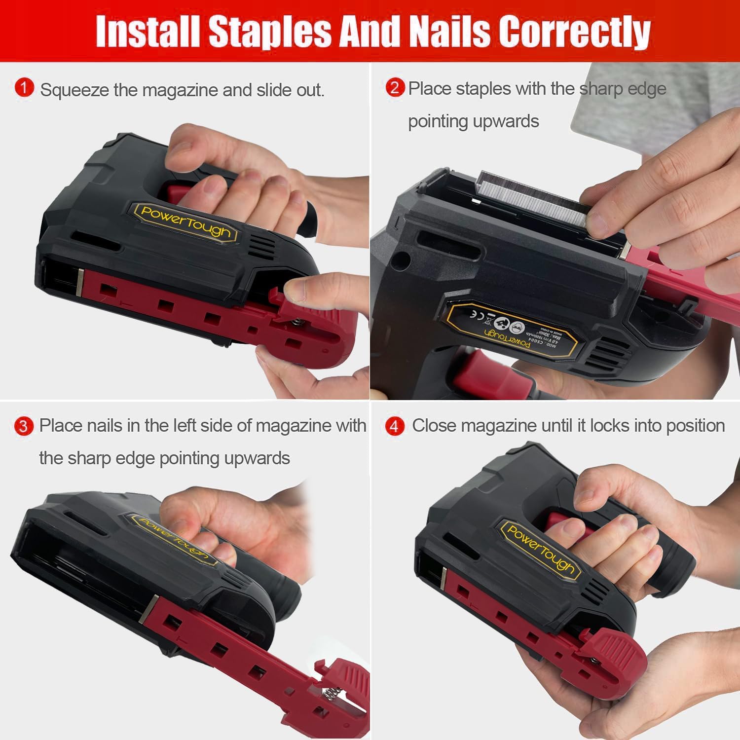 BRAD NAILERS, BRAND, CATEGORY, POWERTOUGH, 4v Cordless Staple Gun/Brad Nailer 2 in 1 Free Staple USB Cable 2000pcs Free Staple and Brad Nails(T90:8mmx1000+6mmx500pcs, 18GA:10mmx500)