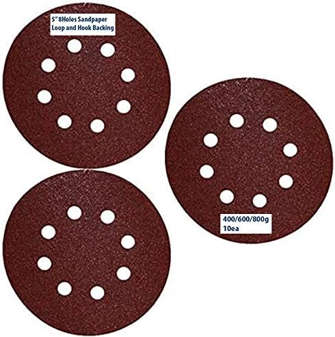 BRAND, CATEGORY, HOOK & LOOP DISCS, MTP, 5" 8 Hole 400/600/800 Grit Sand Disc Paper Random Orbit Hook and Loop Sander Sandpaper Sheet for Dewalt, Bosch Makita