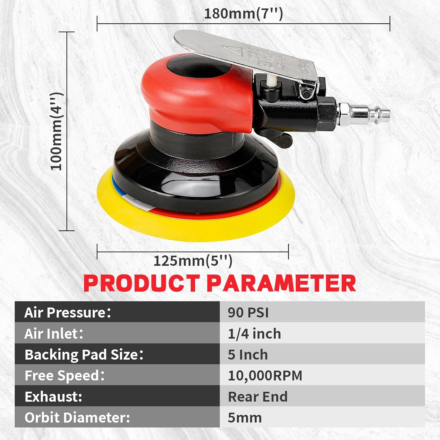 BRAND, CATEGORY, NUODUNCO, RANDOM-ORBIT SANDERS, 5" Air Random Orbital Sander Pneumatic Palm Sander Da Sander With 10 Pcs Sandpapers 3Pcs Polishing Pads Buffing Pads Kit for Sanding, Finishing, Polishing Wood Auto Body Work (Sanders)