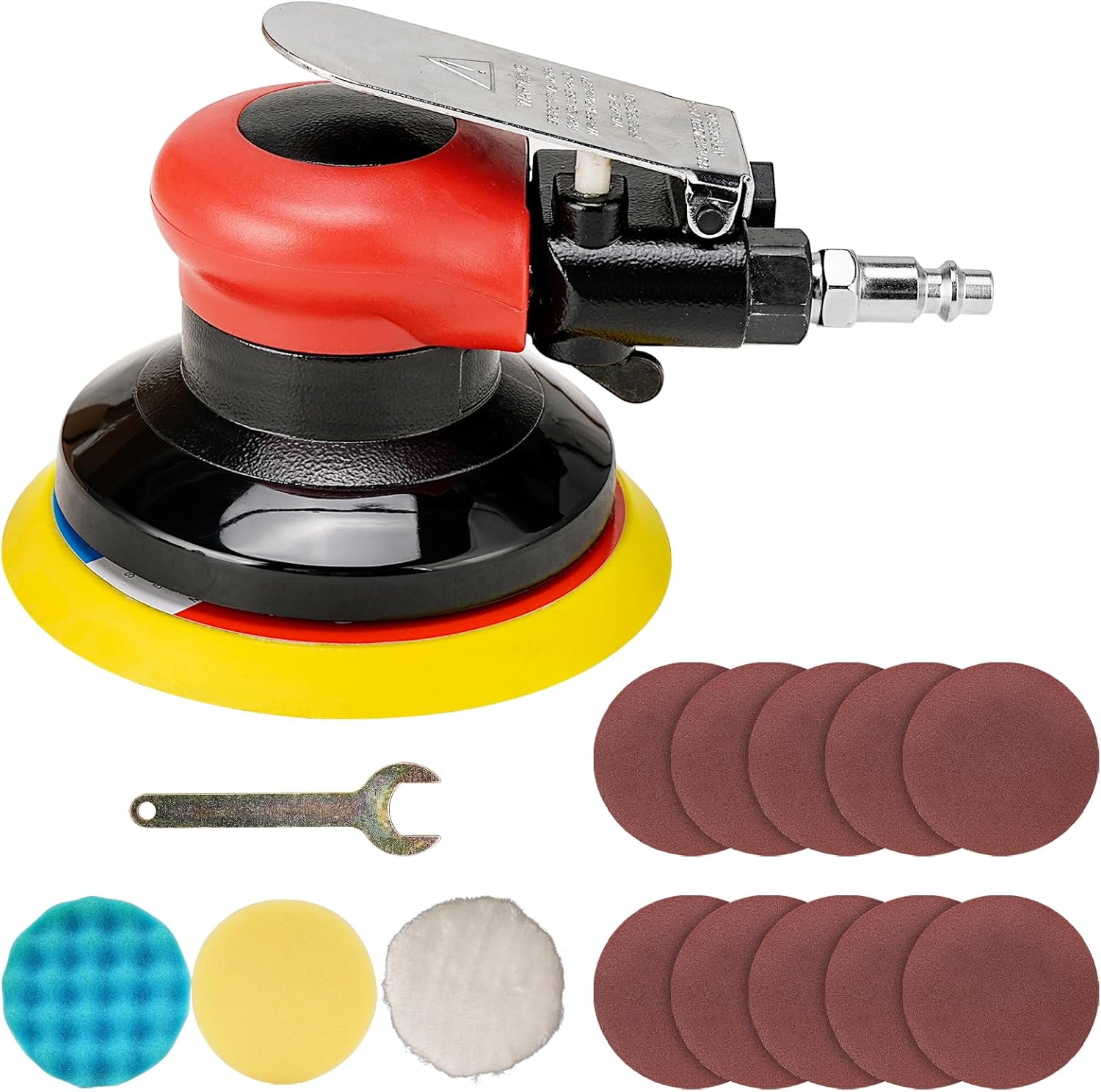 BRAND, CATEGORY, NUODUNCO, RANDOM-ORBIT SANDERS, 5" Air Random Orbital Sander Pneumatic Palm Sander Da Sander With 10 Pcs Sandpapers 3Pcs Polishing Pads Buffing Pads Kit for Sanding, Finishing, Polishing Wood Auto Body Work (Sanders)