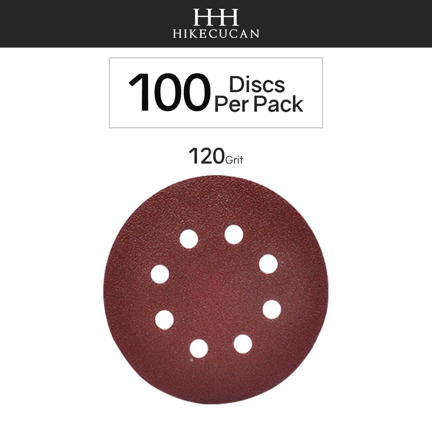 BRAND, CATEGORY, HHH HIKECUCAN, HOOK & LOOP DISCS, 5 Inch 8 Hole Sanding Discs, 100 PCS 120 Grit Hook and Loop Sandpaper, Round Aluminum Oxide Sand Paper Discs for Sander (120grit-100pcs)