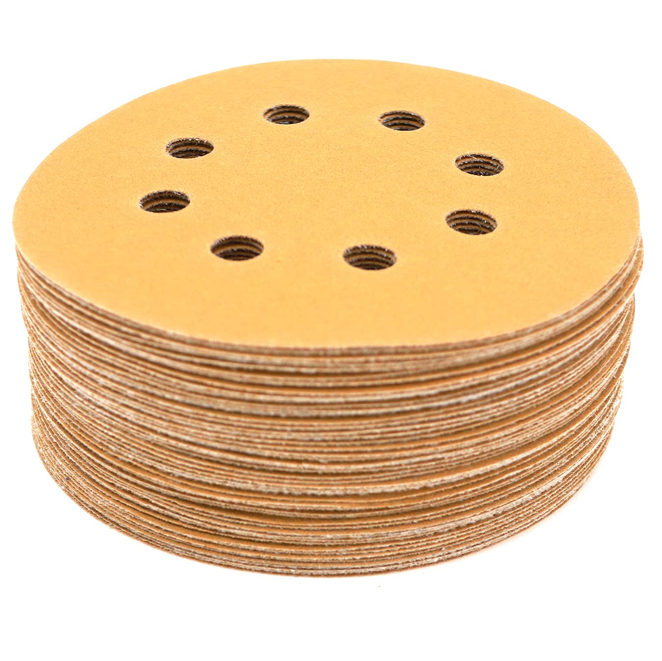 BRAND, CATEGORY, ECO EDGE, HOOK & LOOP DISCS, 5-Inch Hook and Loop Premium Sanding Disc Assortments: 100Pcs 5" 8-Hole Gold Sandpaper Discs (20 count of each 60/80/120/150/220 Grit) Fits Orbital Sander